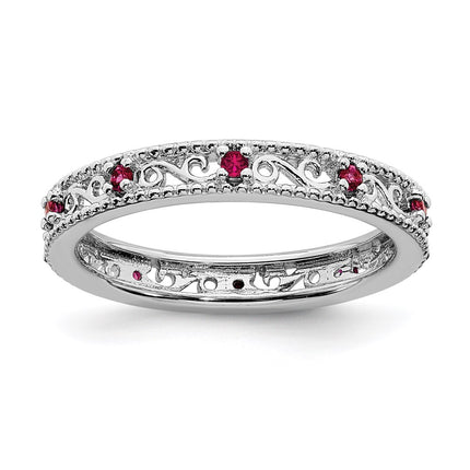 Sterling Silver Stackable Expressions Created Ruby Ring | QSK1488 ,