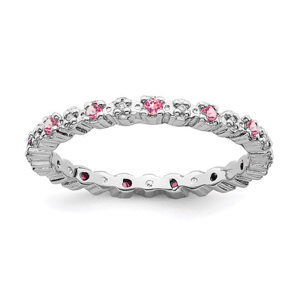 Sterling Silver Stackable Expressions Pink Tourm. & Diamond Ring | QSK541 ,