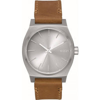 Nixon Unisex Watch - Time Teller Silver Tone Dial Brown Leather Strap | A11372872 ,
