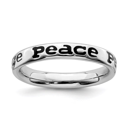 Sterling Silver Stackable Expressions Polished Enameled Peace Ring | QSK100 ,