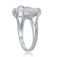 Sterling Silver White Inlay Opal Oval Twist With CZ Ring ,