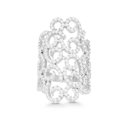 Sterling Silver Large Swirl CZ Ring - W-9955 ,