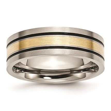 Titanium 14k Yellow Inlay Flat 7mm Brushed and Antiqued Band | TB20 ,
