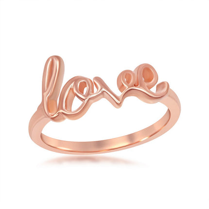 Sterling Silver Rose GP LOVE Ring - W-9830 ,
