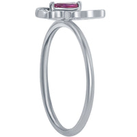Classic Women's Butterfly White and Ruby CZ Ring - W-2586 ,