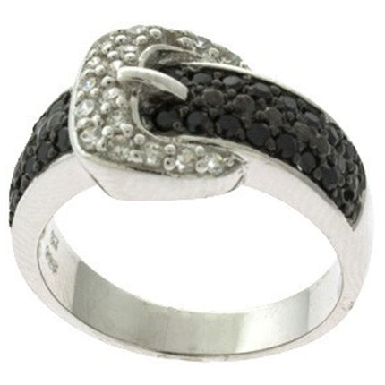 Classic Women's Two Tone CZ Buckle Design Ring - W-8775 ,