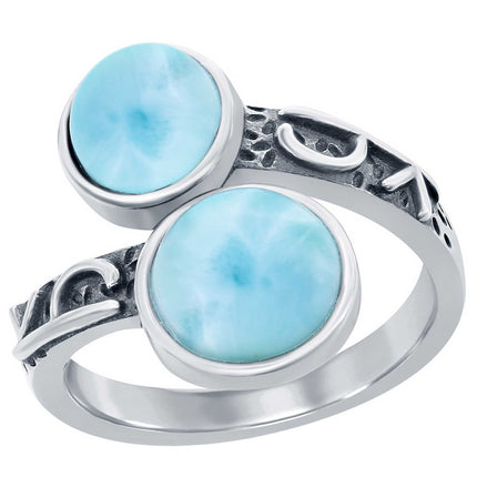 Women's Ring - Round Larimar Designed Bypass, Size 9 | W-2676-9 ,