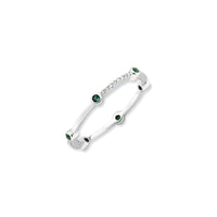 Sterling Silver Stack Exp Polished Created Emerald & Diamond Ring | QSK669 ,