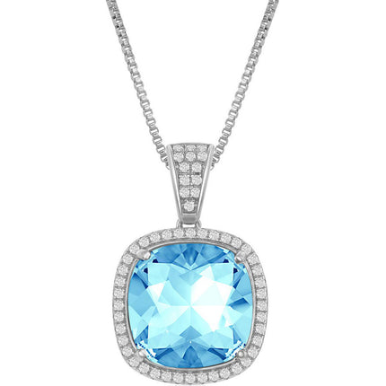 Women's Necklace - White CZ and Cushion Aqua Swarovski Element | BLK-8385 ,