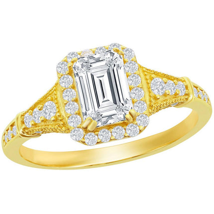 Classic Women's Gold Emerald-Cut CZ Vintage Ring - W-2844 ,