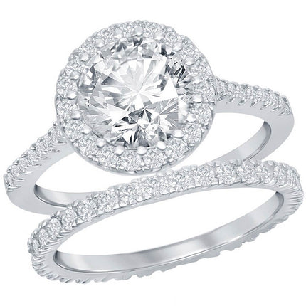 Classic Women's French Set CZ Engagement Ring Set - W-2405 ,