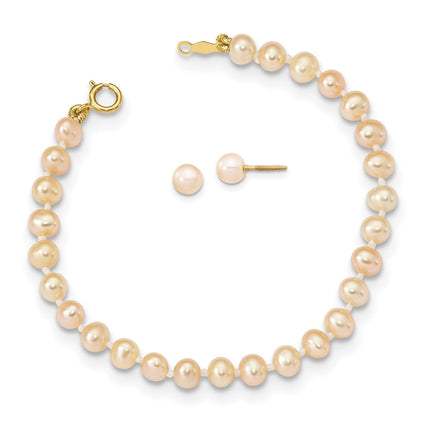 Madi K Kid's 14K 4-5mm Pink FW Cultured Pearl 5.5 Bracelet & Earrings Set ,