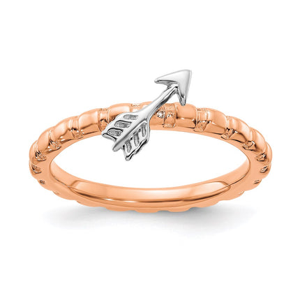 Sterling Silver Stackable Expressions Rose Gold & Rhod-plate Arrow Ring | QSK2051 ,