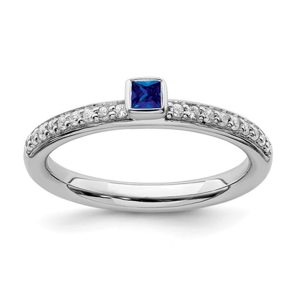Sterling Silver Stackable Expressions Created Sapphire & Diamond Ring | QSK2144 ,