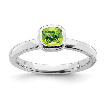 Sterling Silver Stackable Expressions Cushion Cut Peridot Ring | QSK453 ,