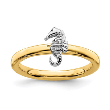 SS Gold-Tone Stackable Expressions Seahorse Diamond Ring | QSK2160 ,