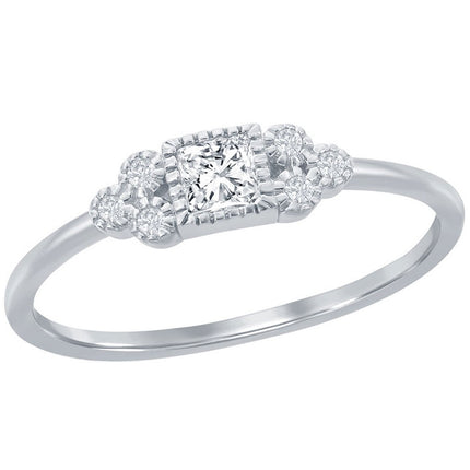 Classic Women's Square and 3-Stone Sides CZ Ring - W-2742 ,