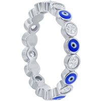 Classic Women's Evil Eye Enamel and White CZ Ring - W-2889 ,