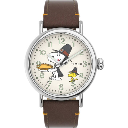 Timex Men's Watch - Standard Peanuts Tan Dial Leather Strap Quartz | TW2V60100VQ ,