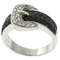Classic Women's Two Tone CZ Buckle Design Ring - W-8775 ,