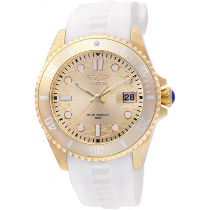 Invicta Women's Quartz Watch - Pro Diver Gold Tone Dial White Silicone Strap | 46703 ,