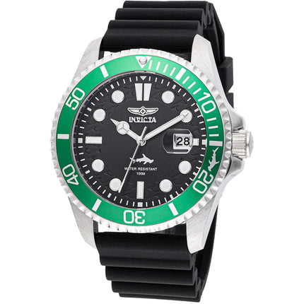 Invicta Men's Watch - Pro Diver Quartz Silver Tone Case Black Silicone Strap | 47166 ,