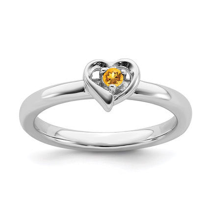 Sterling Silver Stackable Expressions Citrine Heart Ring | QSK1532 ,