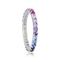 Sterling Silver Rainbow CZ 2mm Eternity Band Ring - W-2139 ,