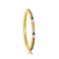 Sterling Silver GP Rainbow CZ Thin Band Ring - W-2134 ,