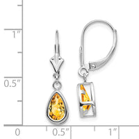 14k White Gold 8x5mm Pear Citrine Leverback Earrings ,