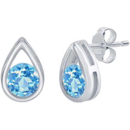 Classic Women's Earrings - Pearshaped with Round Swiss Blue Topaz Gem Stud | D-8168 ,