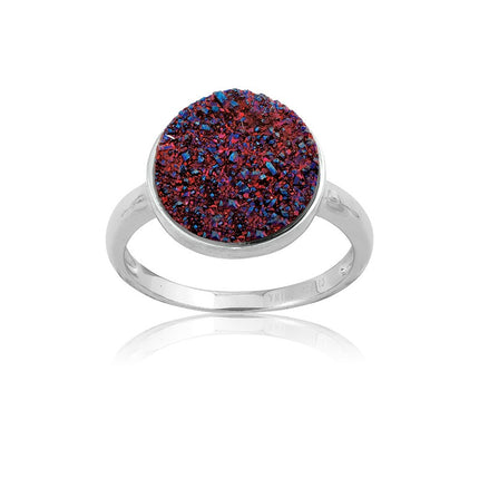Sterling Silver Purple Round Druzy Ring - W-9748 ,