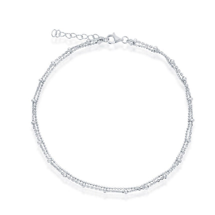 Classic Women's Anklet - Sterling Silver Double Strand Beaded | R-9264 ,