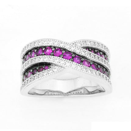 Sterling Silver Ruby and White CZ Micro Pave Ring - W-9910 ,