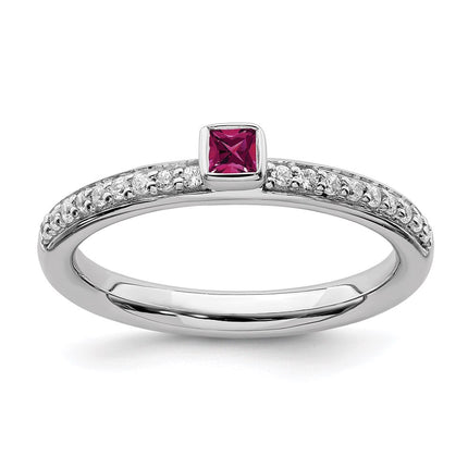 Sterling Silver Stackable Expressions Created Ruby & Diamond Ring | QSK2142 ,