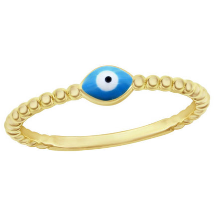 Classic Women's YG Plated Evil Eye Beaded Ring - W-2924 ,