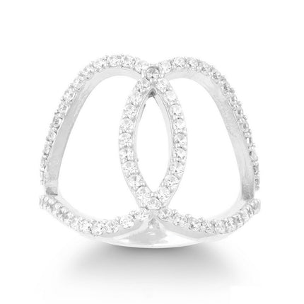 Sterling Silver CZ Double Oval Ring - W-9949 ,
