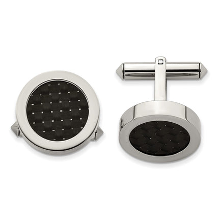 Titanium Polished w/Black Carbon Fiber Inlay Cuff Links ,