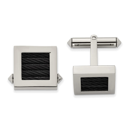 Titanium Polished Black IP-plated Wire Cufflinks ,