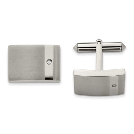 Titanium Brushed and Polished Clear CZ Cufflinks ,