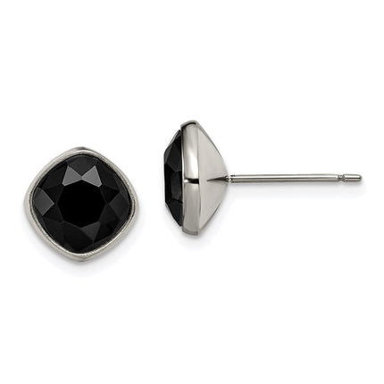 Titanium Polished Faceted Black Crystal Post Earrings ,