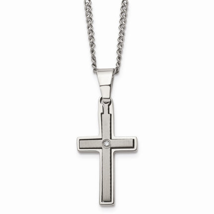 Titanium .03ct. Diamond Accent Cross 22in Necklace ,