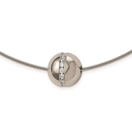 Titanium CZ Pendant with Polished Stainless Steel Wire Necklace ,
