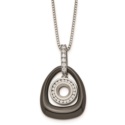 Polished Ceramic with CZ Titanium Pendant on Steel Necklace ,