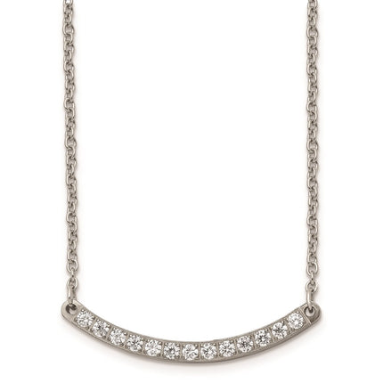 Titanium Polished with CZ Bar 20.5in Necklace ,