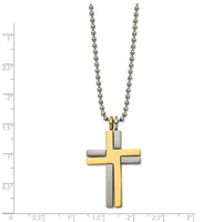 Titanium Brushed & Polished Yellow IP 2-piece Moveable Cross Necklac ,
