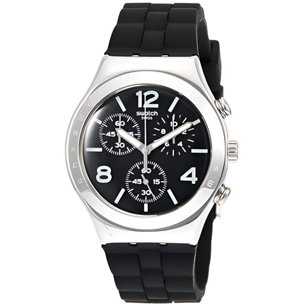 Swatch Men's Watch - Irony Noir De Bienne Chrono Black Dial Silicone Strap | YCS116 ,