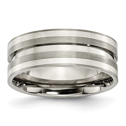 Titanium Grooved Sterling Silver Inlay 8mm Brushed Band | TB215 ,