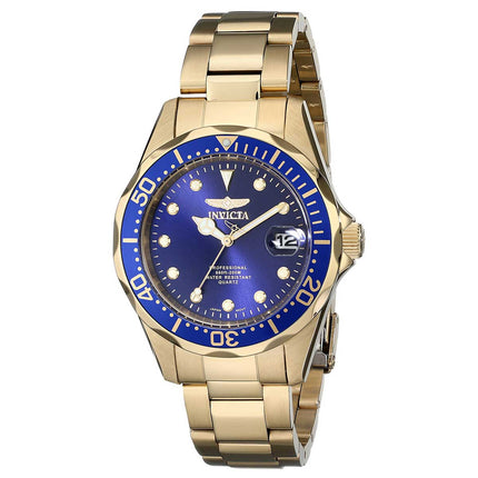 Invicta 17052 Men's Yellow Steel Bracelet Quartz Pro Diver Blue Dial Date Watch ,