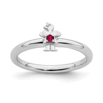 Sterling Silver Stackable Expressions Rhodium Cr. Ruby Girl Ring | QSK1929 ,